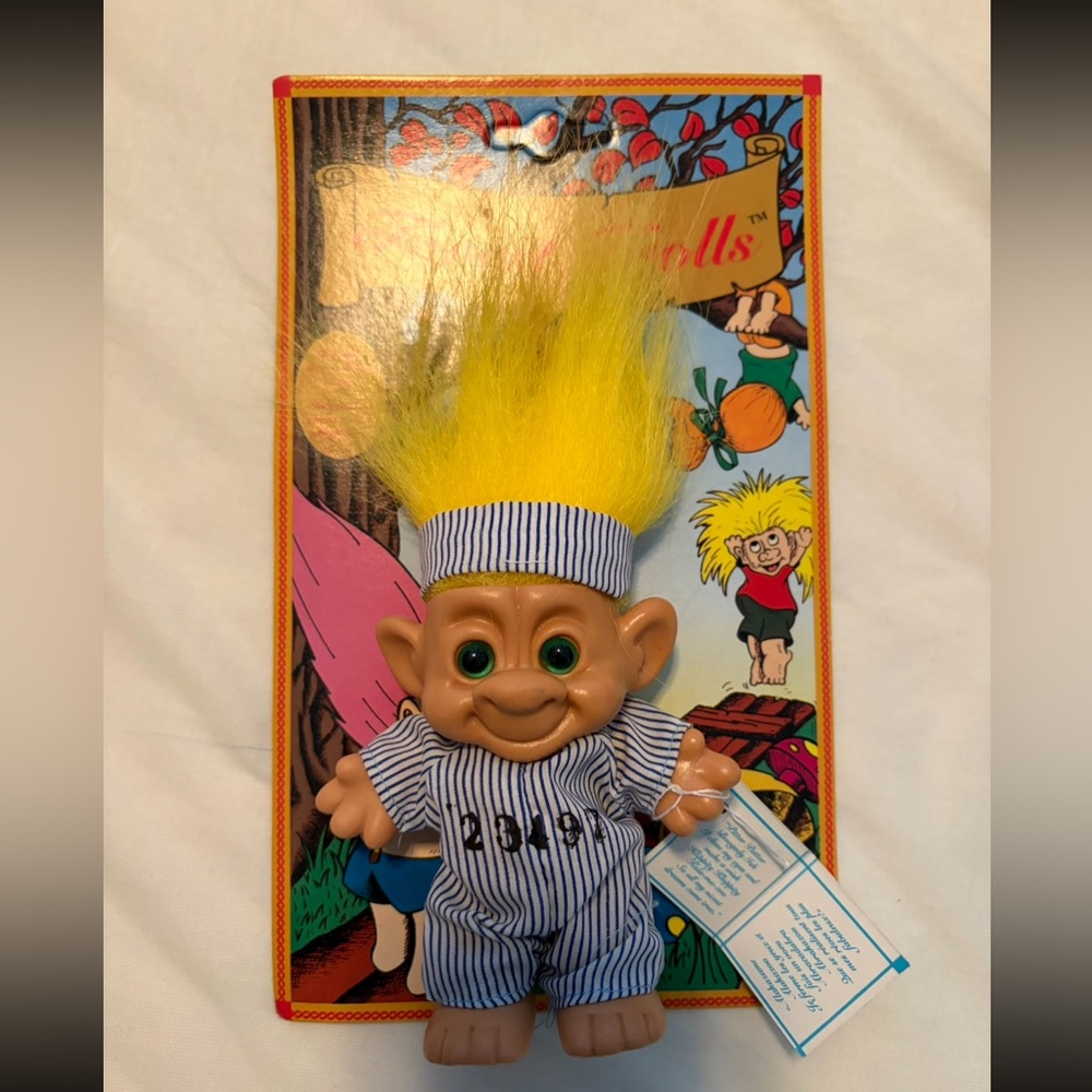 Vintage 1980s Russ Troll Doll Jail Prison Outfit Yellow Hair Original Tag